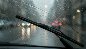 Balais d'essuie-glaces sur un pare-brise mouillé sous la pluie