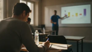 Salle de formation en sécurité routière avec animateur et conducteurs en stage